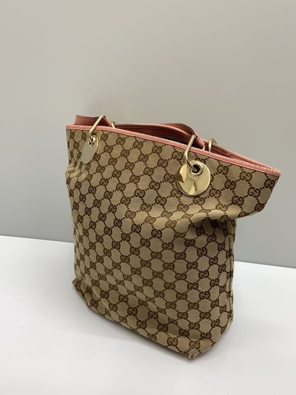Gucci signature Tote GG Bag leather Canvas Eclipse pink monogram Black Pink